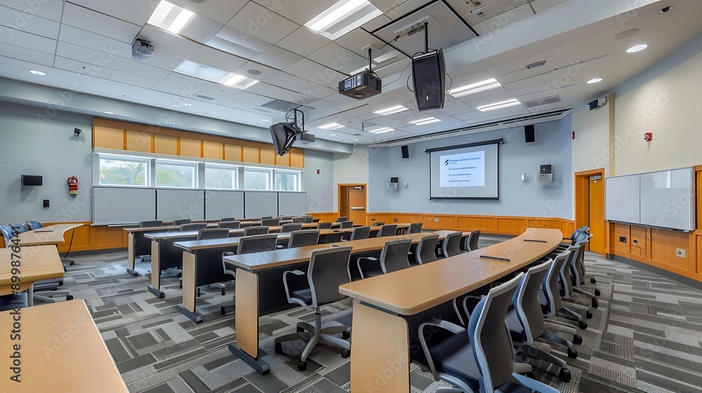 High-tech classroom with integrated audio-visual equipment High-tech classroom with integrated audio-visual equipment