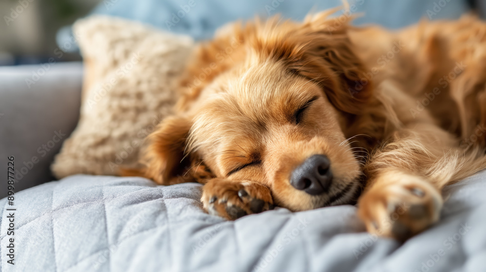 Sleeping dog on a comfortable couch in a cozy home setting. Sleeping dog on a comfortable couch in a cozy home setting.
