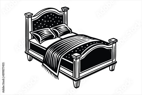 Classic bed drawing, ideal for vintage or retro designs.