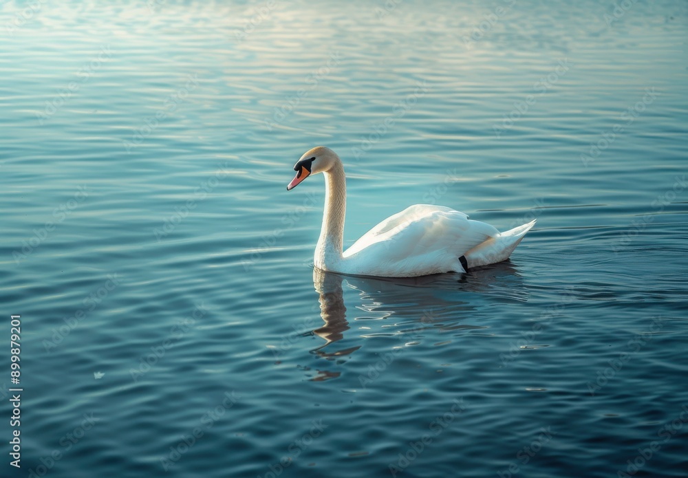 swan swimming gracefully on the water, its white feathers glistening in the sunlight swan swimming gracefully on the water, its white feathers glistening in the sunlight