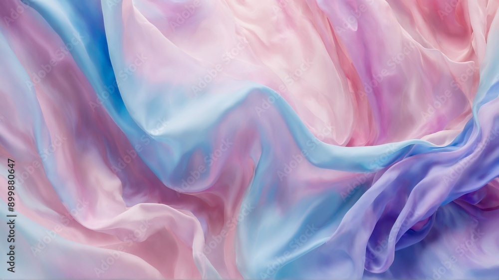 Fototapeta premium Close-up view of a flowing pastel silk fabric with a soft, smooth texture. The dynamic gradient colors create a visually striking design perfect for adding a touch of elegance and femininity.