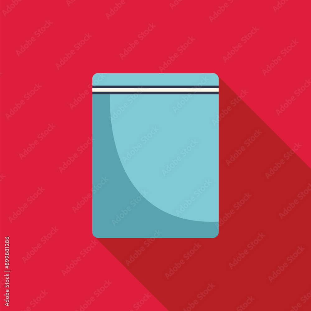 Blue plastic bag packaging with hang slot for product advertising is lying on red background Blue plastic bag packaging with hang slot for product advertising is lying on red background
