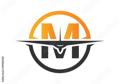 Letter M with Aerospace Travel Logo Concept design vector template