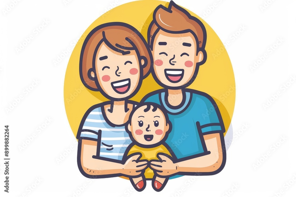 Happy Family with Baby and Child in Cartoon Style Happy Family with Baby and Child in Cartoon Style