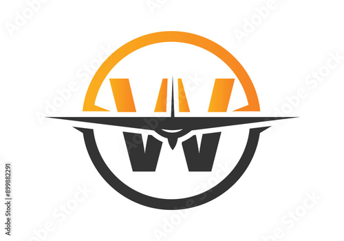 Letter W with Aerospace Travel Logo Concept design vector template