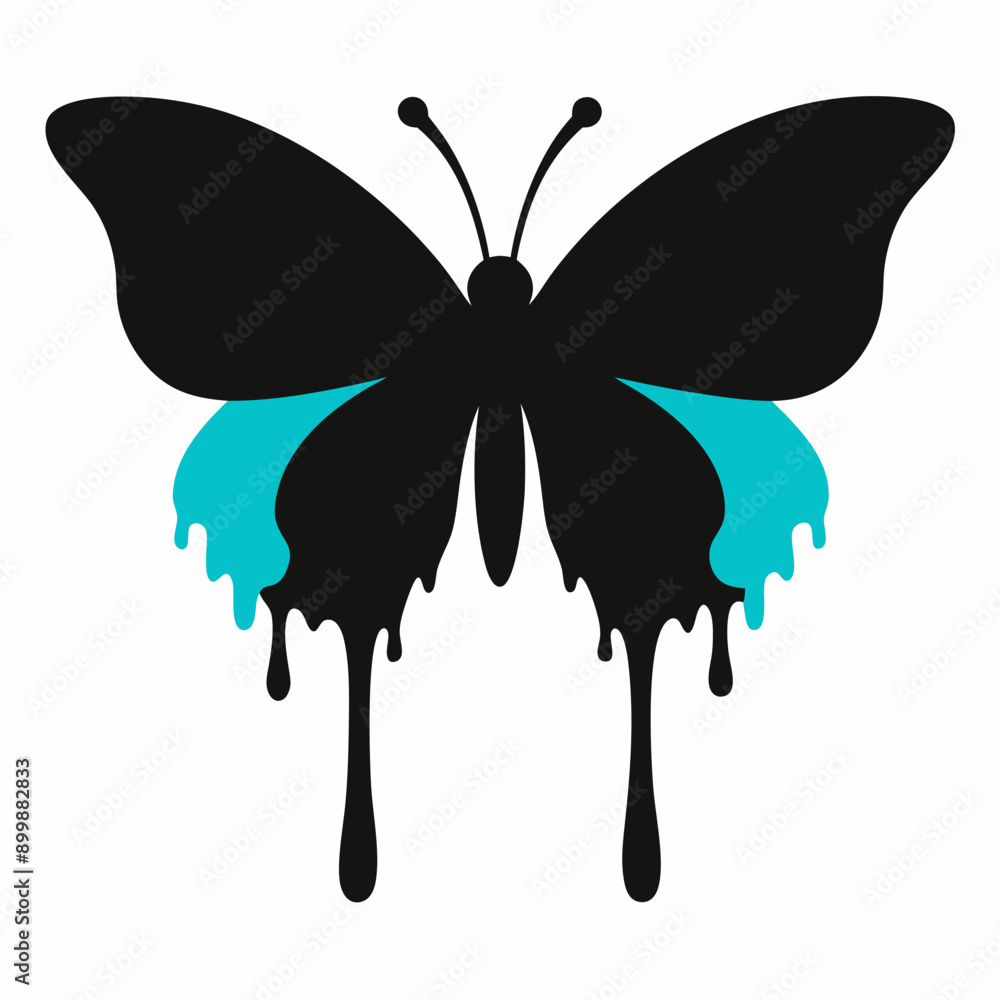 Butterfly with a dripping paint effect silhouette Vector style with white background Butterfly with a dripping paint effect silhouette Vector style with white background