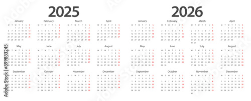 Calendar 2025, calendar 2026 week start Monday corporate design planner template.