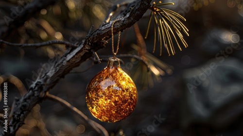 Amber ornament against dark backdrop photo