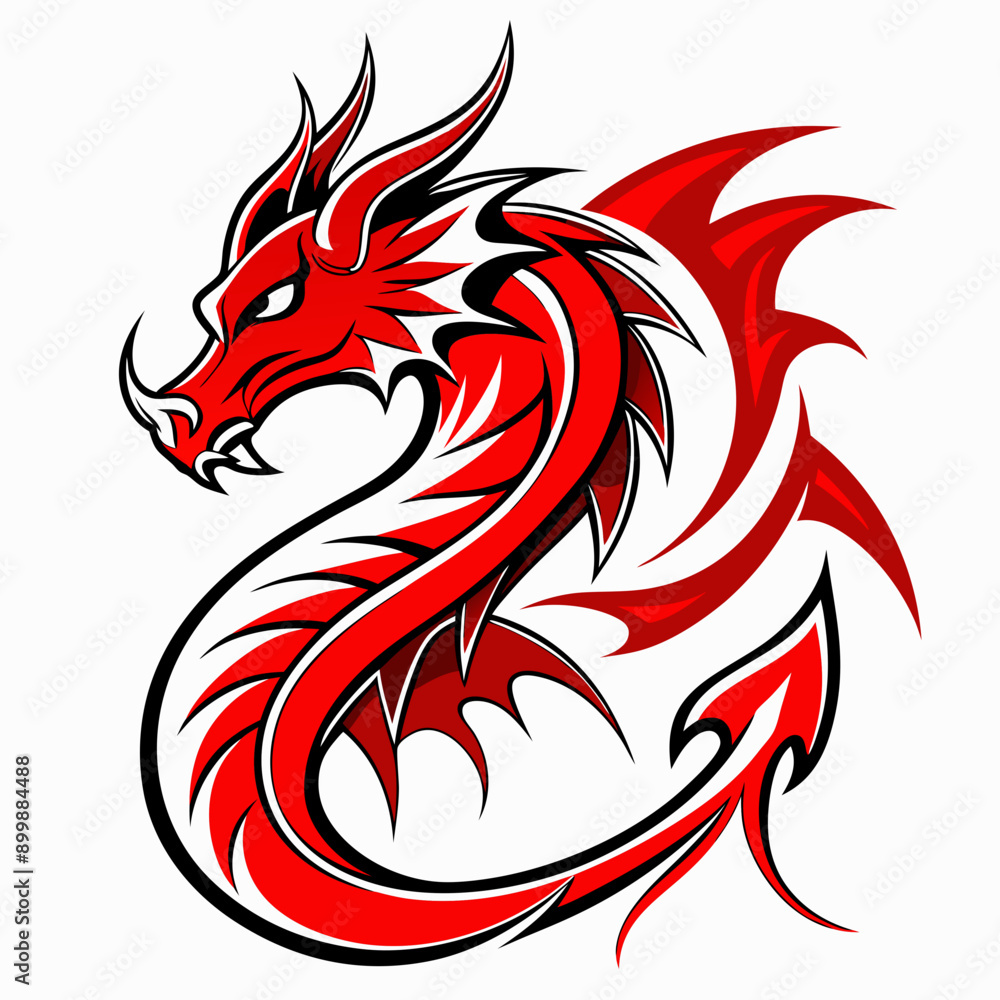 Design a red line dragon tattoo with shadowed horns, white background Design a red line dragon tattoo with shadowed horns, white background