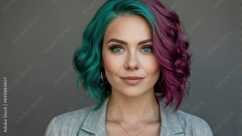 Portrait of a beautiful woman with teal hair, capturing female creativity and grace Portrait of a beautiful woman with teal hair, capturing female creativity and grace