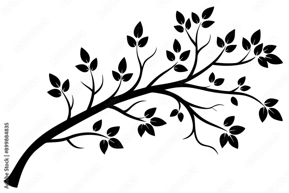 decorative tree branch with small leaves vector silhouette decorative tree branch with small leaves vector silhouette