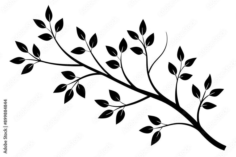 Obraz premium decorative tree branch with small leaves vector silhouette 