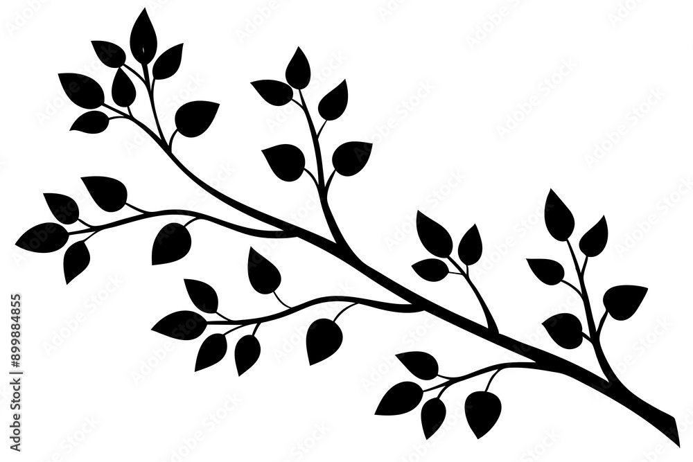 decorative tree branch with small leaves vector silhouette decorative tree branch with small leaves vector silhouette
