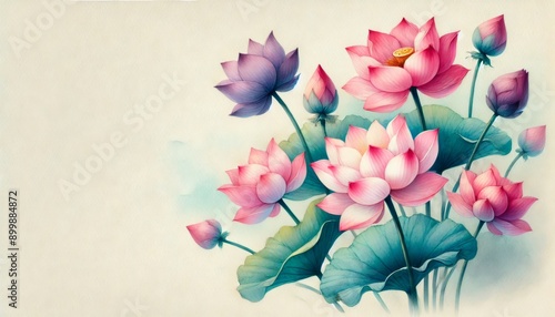 A watercolor painting of lotus flowers