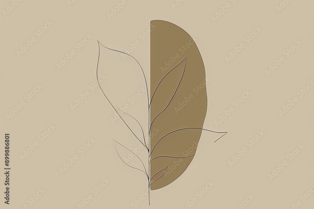Minimalist Botanical Illustration with Leaves and Line Art Minimalist Botanical Illustration with Leaves and Line Art