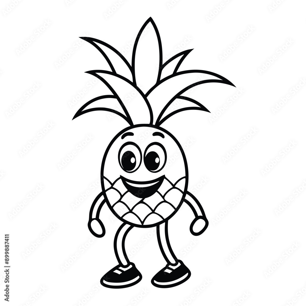 Fototapeta premium Pineapple carton character, Vector black color silhouette, 