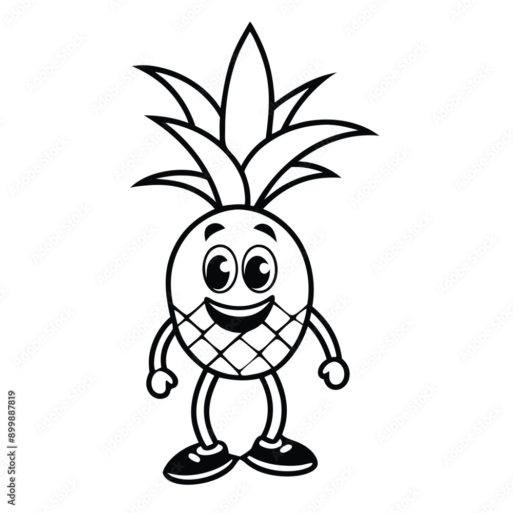 Fototapeta premium Pineapple carton character, Vector black color silhouette, 