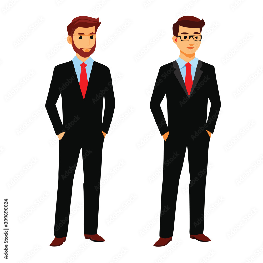two Business man standing, vector illustration, isolated white background two Business man standing, vector illustration, isolated white background