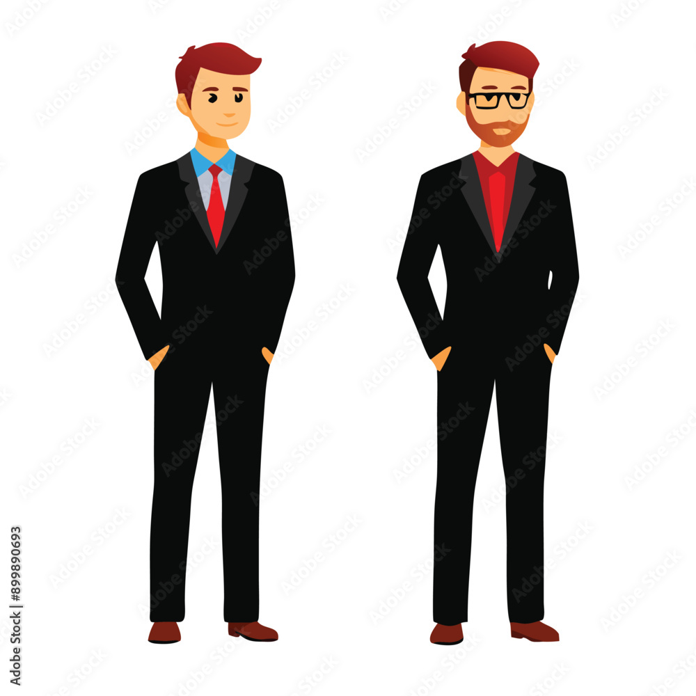 two Business man standing, vector illustration, isolated white background two Business man standing, vector illustration, isolated white background