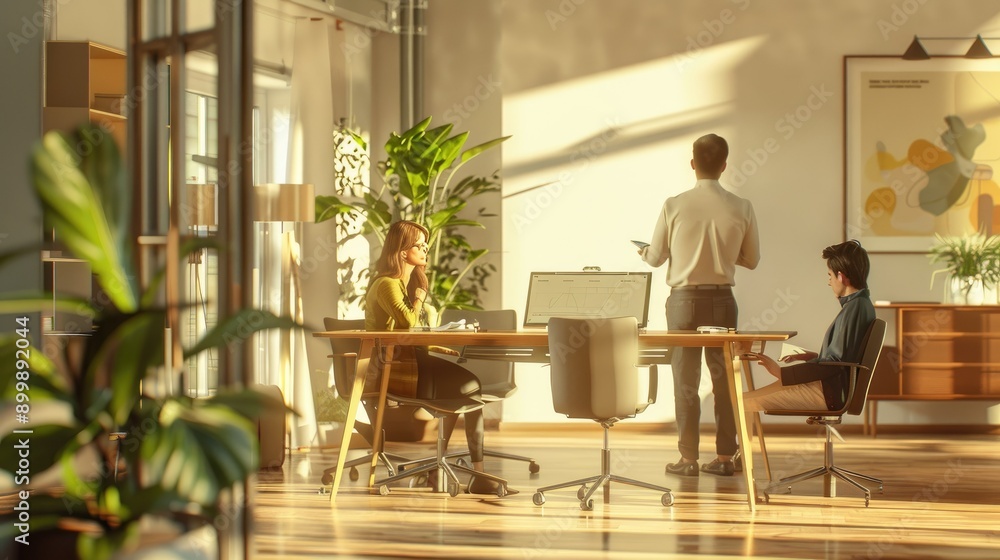 In a photo-realistic style, capturing a modern, airy office conference room with natural sunlight In a photo-realistic style, capturing a modern, airy office conference room with natural sunlight