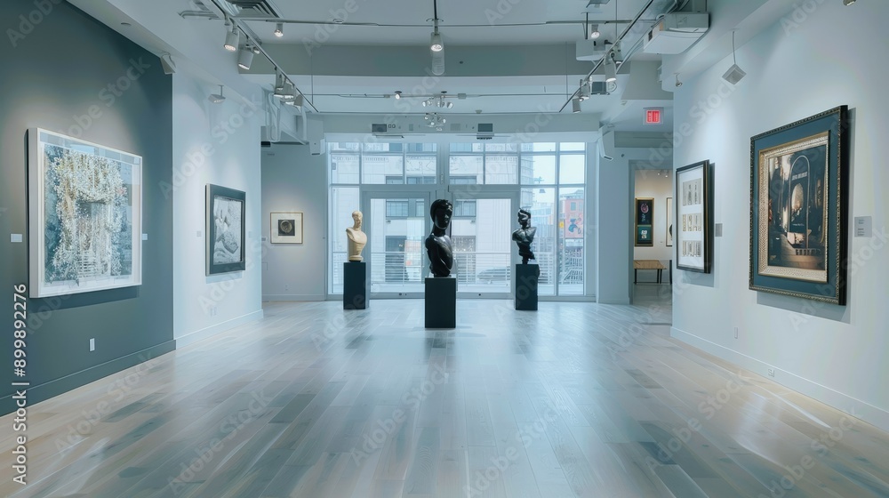 Indoor photo of inside a fancy new york art gallery in the morning empty floor Indoor photo of inside a fancy new york art gallery in the morning empty floor