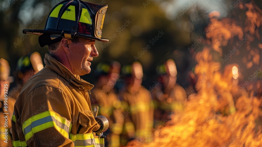 Inspiring Fire Safety Training: Profile of a Whimsical Firefighter Teaching Recruits with Fire Control Techniques at Training Center Inspiring Fire Safety Training: Profile of a Whimsical Firefighter Teaching Recruits with Fire Control Techniques at Training Center