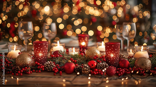 Festive Christmas Table Setting with Candles  photo