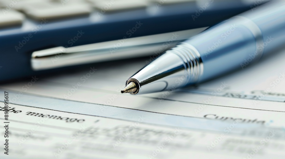 Close-up of Pen on Financial Document. Finance and accounting concept Close-up of Pen on Financial Document. Finance and accounting concept
