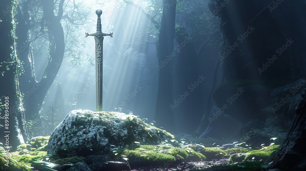 Naklejka premium the sword of excalibur in its rock of tremelin