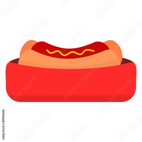 American hot dog street food color icon. Tasty fast food sandwich with sausage, bun and mustard. EPS transparent background clip art editable vector.