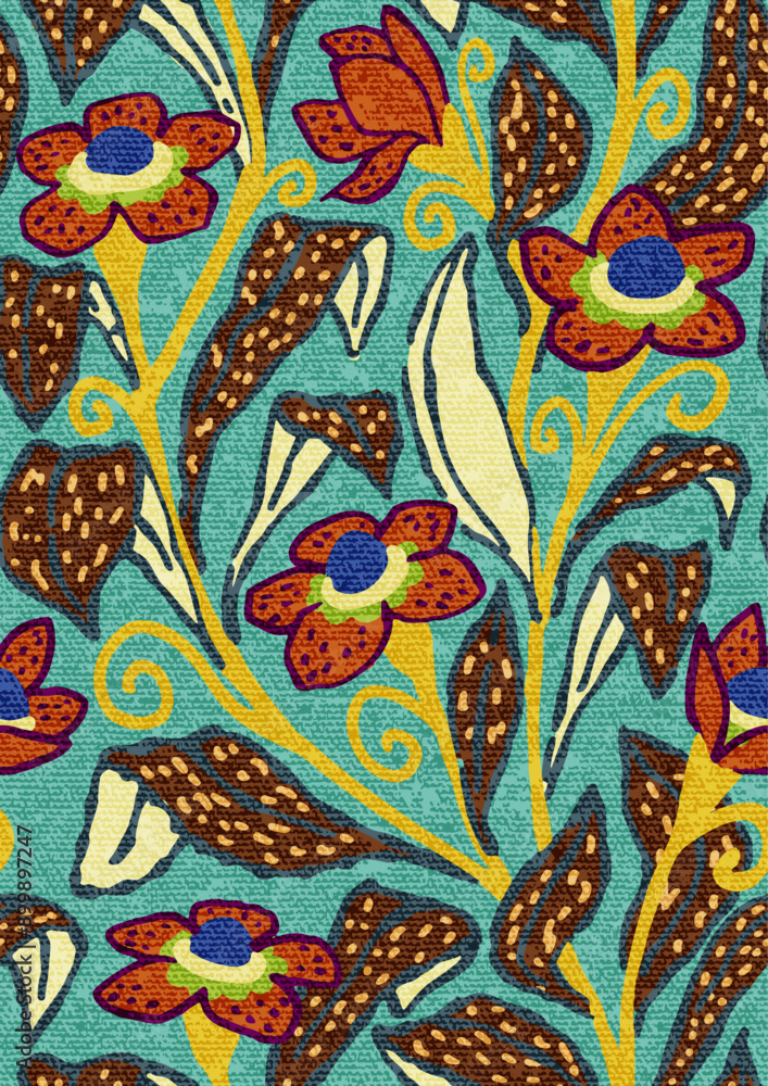 Decorative flowers seamless pattern. Texture with fabric imitation. Ornament for home decor. Vector illustration. Decorative flowers seamless pattern. Texture with fabric imitation. Ornament for home decor. Vector illustration.