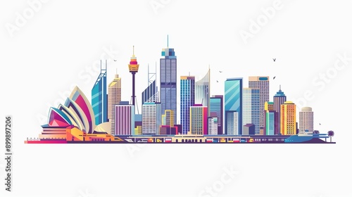 Single one line drawing Sydney skyline, Australia. City concept. Continuous line draw design graphic vector illustration.