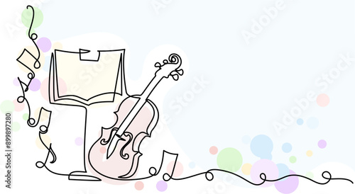 Violin with music stand and notes. Music education.