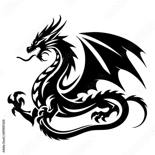 "Intricate Vector Dragon Design: A Detailed, Mythical Beast Illustration with Elegant Line Work and Majestic Features"