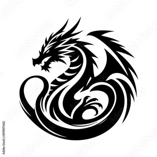 "Intricate Vector Dragon Design: A Detailed, Mythical Beast Illustration with Elegant Line Work and Majestic Features"