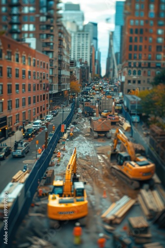 Construction work in the middle of the city. AI.