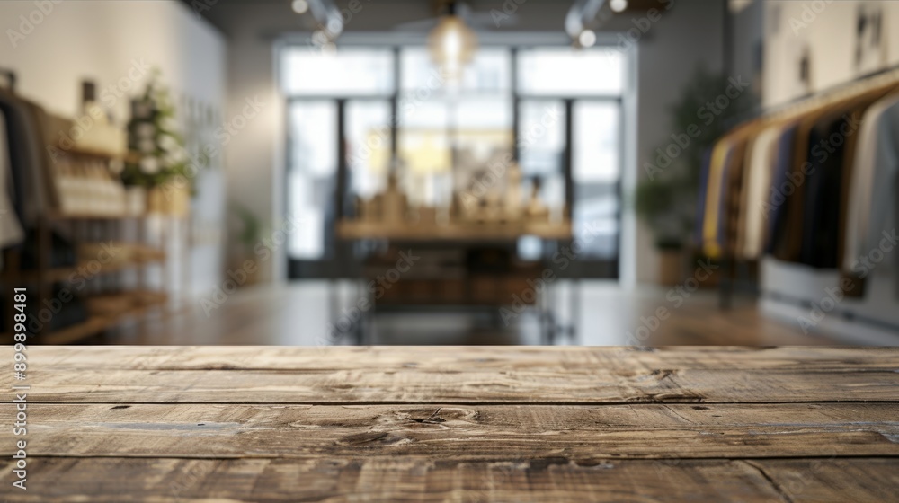 Wooden table surface in a blurred store interior, perfect for displaying products or showcasing designs. Wooden table surface in a blurred store interior, perfect for displaying products or showcasing designs.