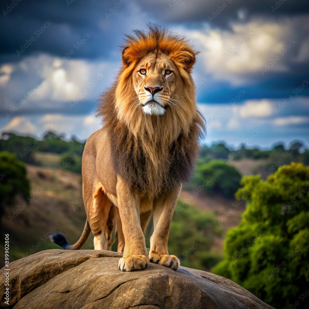 Naklejka premium A lion staring at the camera