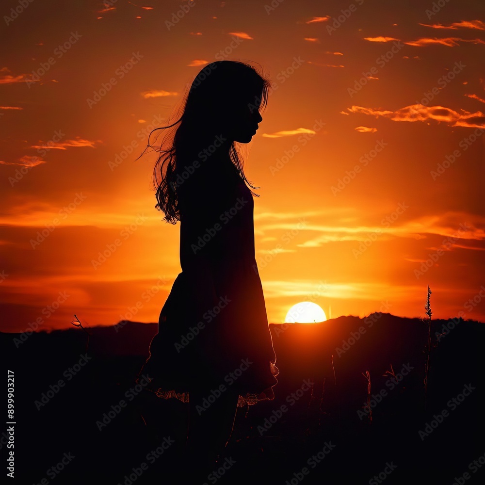 Silhouette of girl in sunset on isolated background Silhouette of girl in sunset on isolated background