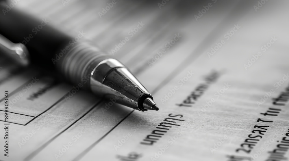 Black and White Pen on document. Business and academic concept Black and White Pen on document. Business and academic concept