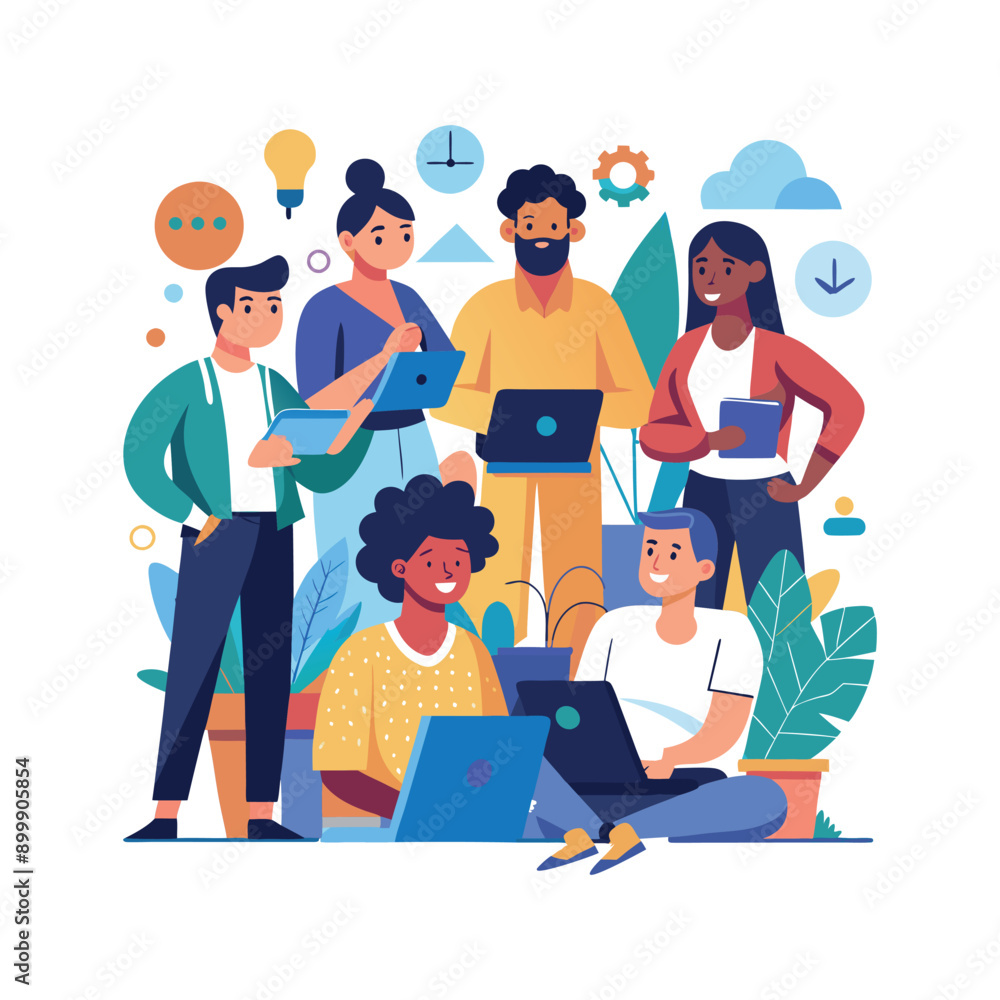 Vector work with a variety of partners flat minimalistic illustration Vector work with a variety of partners flat minimalistic illustration