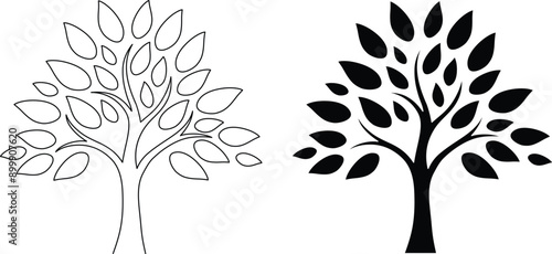 Family Tree Template Clipart Set with Space for 20+ Custom Names on the Leaves - Outline and Silhouette