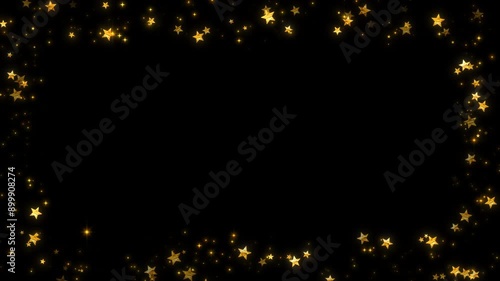 abstract frame golden shiny stars glowing on transparent background,alpha channel 4k animation, luxury isolated border, glold glitter stars overlay design element photo