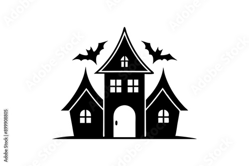 Elegant Vector Line Art Halloween House Icon on White Background