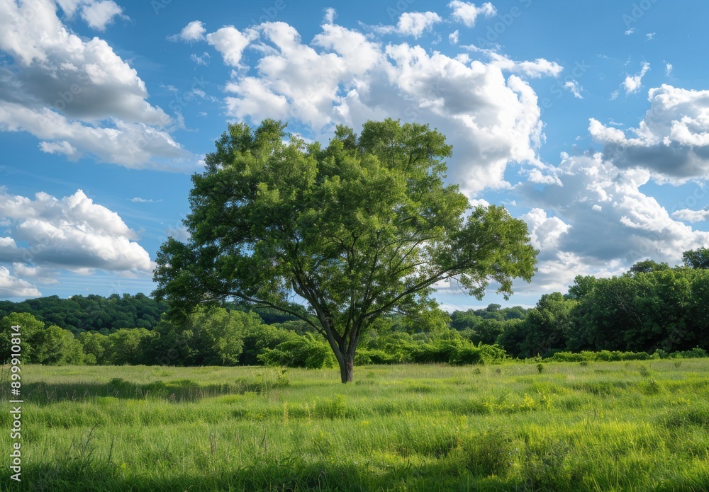 Obraz premium heart-shaped tree stands alone in the middle of an open field, surrounded by tall grass