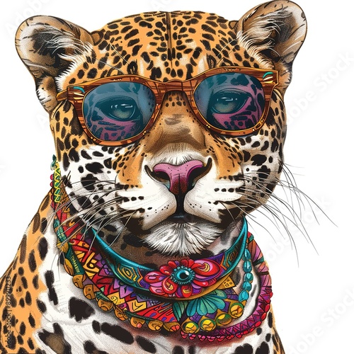 Jaguar Modern Boho animal fashion cartoon isolated whitebackground 16:9