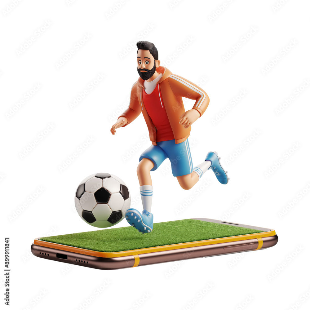 Soccer player cartoon 3D on smartphone screen Soccer player cartoon 3D on smartphone screen