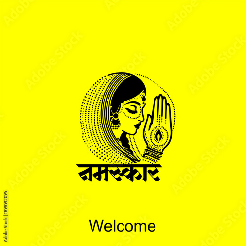 Indian women in traditional clothing with namaste hand, Welcoming design