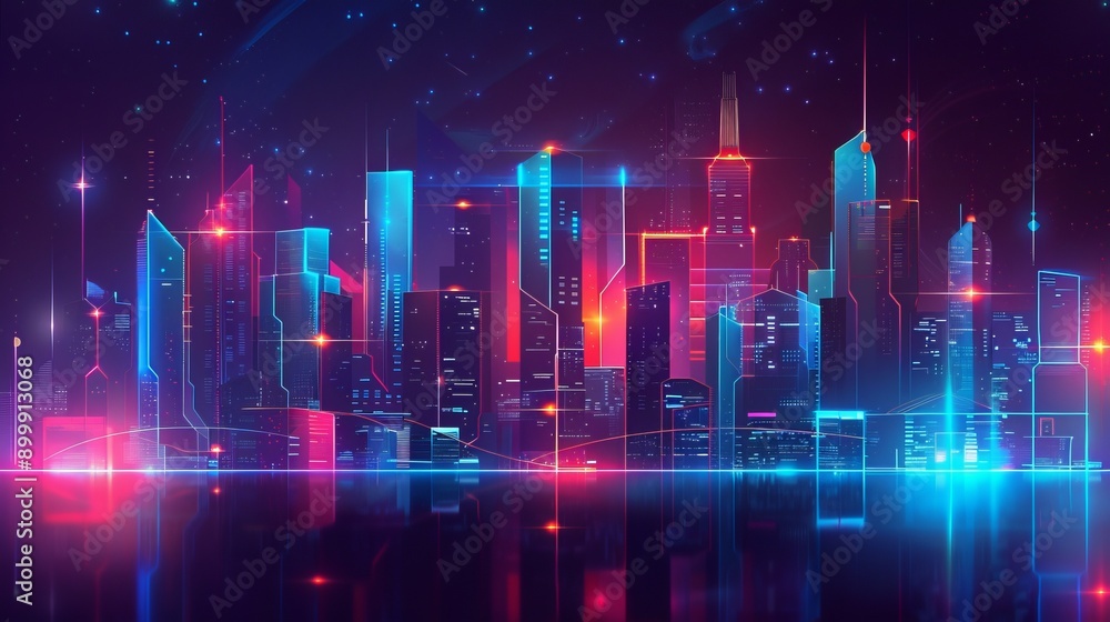 Glowing neon light city background Glowing neon light city background