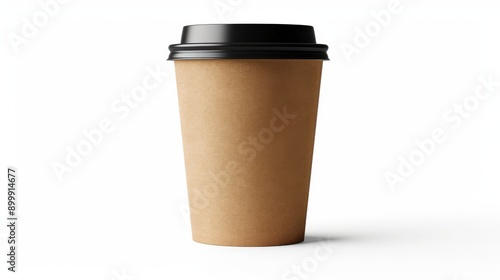 Minimalist Blank Kraft Coffee Cup for Takeaway, paper cup, Take-out coffee cup. Isolated on white background  © Khalil